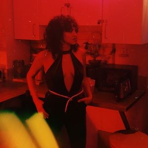 Red Velvet deep V jumpsuit